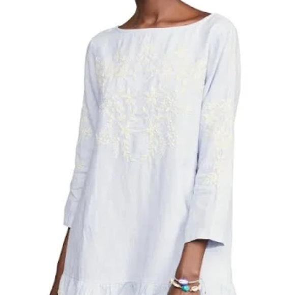 Roller Rabbit Women 100% Linen Ebonie Dress Small Blue Embroidered Spring Coasta - Picture 3 of 10